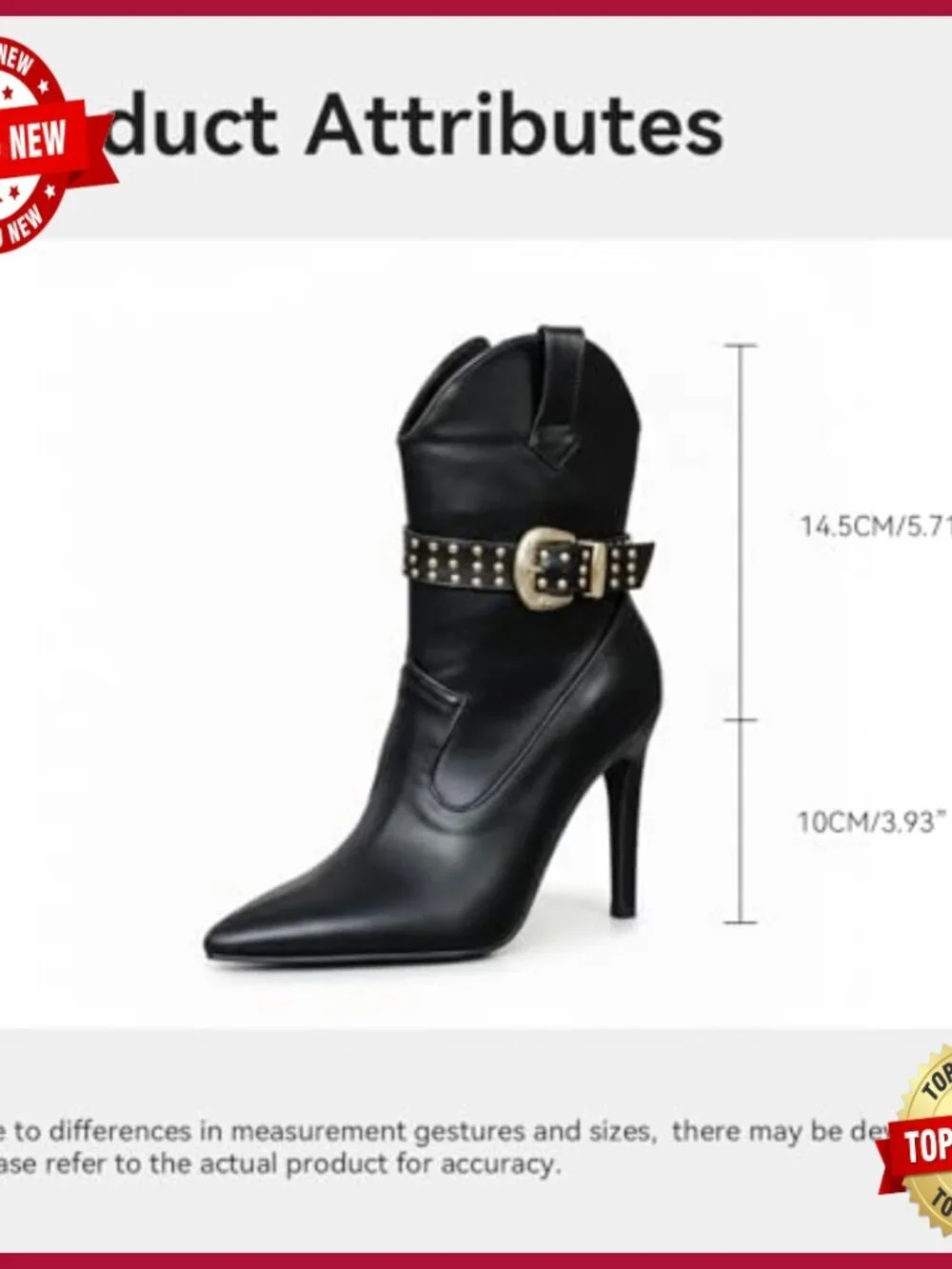 Denim Stiletto Ankle Boots Studded Buckle Pointed Toe Side Zipper Mid-Calf